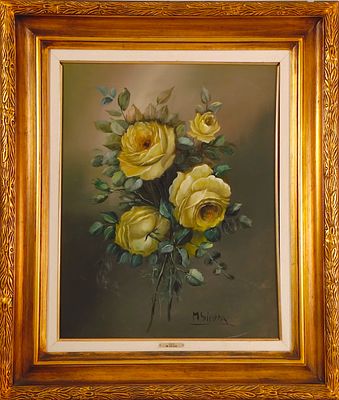 M. SILVA. Original oil painting on canvas, signed, motif "Still Life - Roses". Dimensions: image 