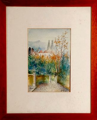 J&Uacute;LIO AMARO. Original watercolor painting on paper, signed, motif "View of Sintra". Dimensions: 