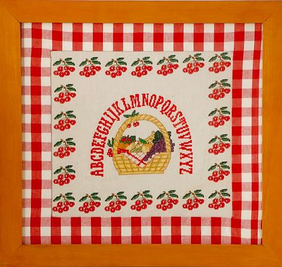 DECORATIVE PICTURE. Decorative cross-stitch embroidered picture, motif "Still Life - Fruit 