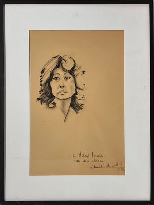EDUARDO ALARC&Atilde;O. Original charcoal drawing on paper, signed, dated 1982, motif "Figure". 