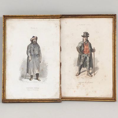 GRAVURAS COLORIDAS DO S&Eacute;C. XIX. Gravuras antigas e coloridas &aacute; m&atilde;o representando figuras 