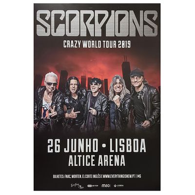 SCORPIONS. Cartaz promocional para concerto de Scorpions em Portugal. Papel s/ MDF 5mm. 