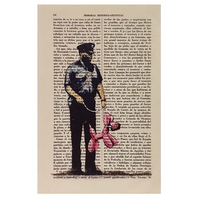 BANKSY. Impress&atilde;o s/papel colado sobre k-line. T&iacute;tulo: Security Guard With Balloon Dog. 