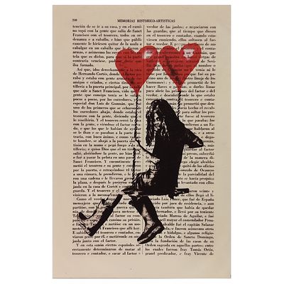 BANKSY. Impress&atilde;o s/papel colado sobre k-line. T&iacute;tulo: Heart Balloon Swing Girl. Dimens&otilde;es: 30x20cm