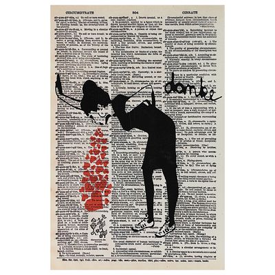 BANKSY. Impress&atilde;o s/papel colado sobre k-line. T&iacute;tulo: Love Sick Girl. Dimens&otilde;es: 30x20cm