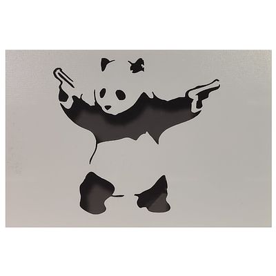 BANKSY. Impress&atilde;o s/papel colado sobre k-line. T&iacute;tulo: Panda With Guns. Dimens&otilde;es: 20x30cm