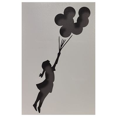 BANKSY. Impress&atilde;o s/papel colado sobre k-line. T&iacute;tulo: Flying Balloon Girl. Dimens&otilde;es: 30x20cm