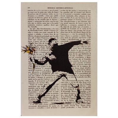BANKSY. Impress&atilde;o s/papel colado sobre k-line. T&iacute;tulo: Flower Thrower. Dimens&otilde;es: 30x20cm