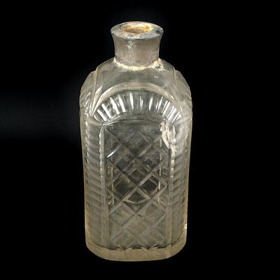 VINTAGE GLASS BOTTLE. In cut glass, identified as an old H&A Gilbey's brand gin bottle from the 