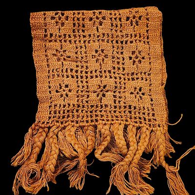 PAIR OF CROCHET TABLE RUNNERS. Two similar table runners (slight nuances) in rustic brown tones 