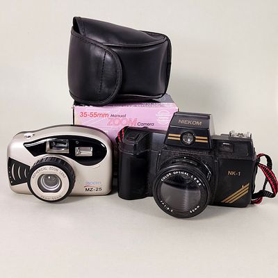 LOT OF VINTAGE CAMERAS AND ACCESSORIES. Niekom NK-1 Analog Camera: 35mm film camera in a format 