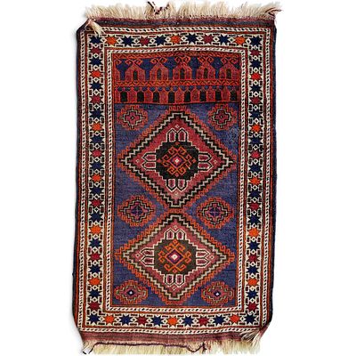 ANTIQUE BALUCH NOMADIC RUG - HANDMADE AFGHAN/PERSIAN TRIBAL WOOL PIECE. Vintage rug of Baluch 