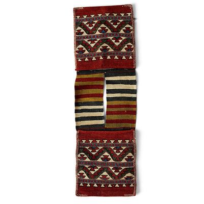 ANTIQUE NOMADIC KILIM SADDLEBAG (HEYBE) - HANDWOVEN WOOL - ANATOLIAN TRIBAL ART. Exceptional and 