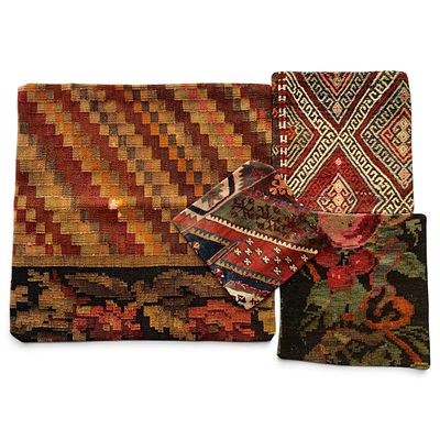 VINTAGE HANDMADE CUSHION COVERS IN NATURAL WOOL. Exclusive set of four decorative cushion covers 