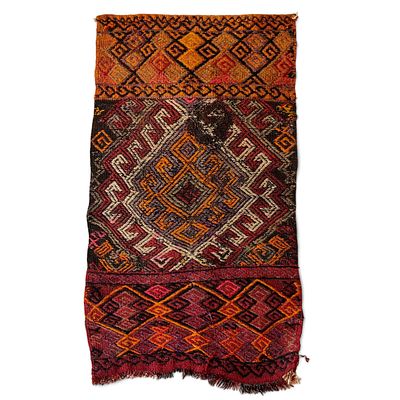VINTAGE TRIBAL KILIM RUG IN WOOL - HANDWOVEN WITH GEOMETRIC PATTERNS. Rare vintage flatweave 