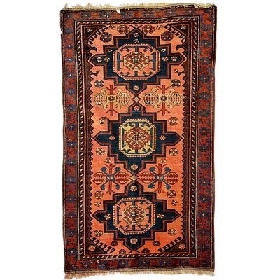 ANTIQUE PERSIAN TRIBAL RUG WITH THREE MEDALLIONS - 19TH/20TH CENTURY. Oriental rug entirely 