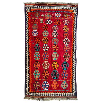 ANTIQUE QASHQAI/AFGHAN TRIBAL KILIM RUG (3.76 SQM). Authentic Kilim rug of nomadic tribal origin 