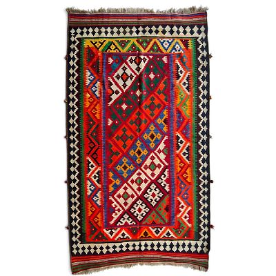 VINTAGE AFGHAN MAIMANA KILIM RUG - MULTICOLOR - 100% PURE WOOL (4.34 SQM). Magnificent original 
