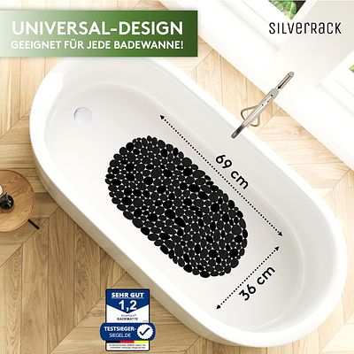 SILVERRACK 69 x 36 CM ANTI-SLIP BATH MAT. Bath mat with a stone-effect surface, anti-slip base 