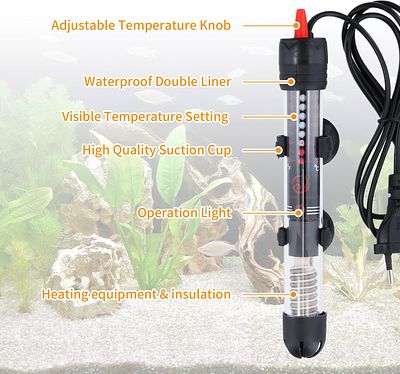 50W SUBMERSIBLE HEATER FOR AQUARIUM. Adjustable 50W submersible heater for aquariums between 5 
