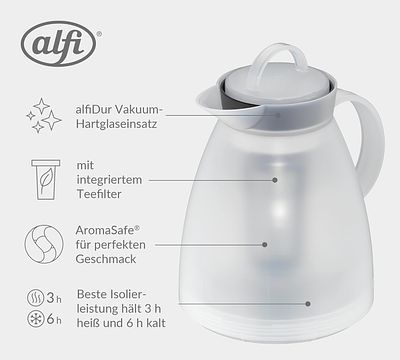ALFI DAN INSULATED THERMAL JUG 1.0 L WHITE. Thermal jug with a 1-liter capacity and white finish 