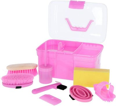 KERBL COMPLETE CHILDREN'S HORSE GROOMING BOX PINK. Children's horse grooming box with 