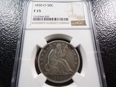 1850-O NGC F 15 SEATED LIBERTY SILVER HALF DOLLAR. CLICK THE LINK FROM YOUR INVOICE TO PAY... 