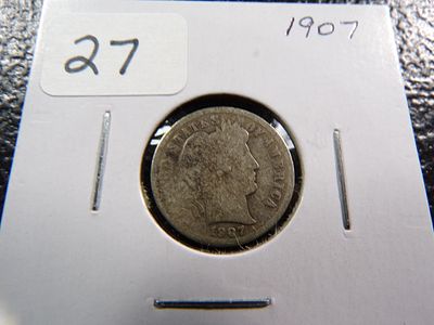 1907 BARBER SILVER DIME. CLICK THE LINK FROM YOUR INVOICE TO PAY... INVOICES ARE EMAILED SHORTLY 