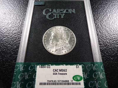 1884-CC CAC MS62 GSA TREASURE CARSON CITY MORGAN SILVER DOLLAR *****MS62 CARSON CITY*****. CLICK 