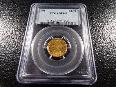 1906 PCGS MS62 GOLD $2.5 LIBERTY HEAD EAGLE *****GOLD $2.5*****. CLICK THE LINK FROM YOUR 