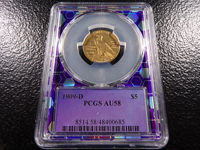 1909-D PCGS AU58 GOLD $5 INDIAN HEAD HALF EAGLE. CLICK THE LINK FROM YOUR INVOICE TO PAY... 