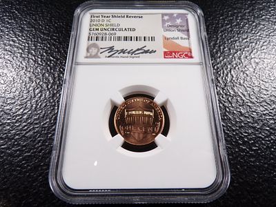 2010-D NGC GEM UNC. FIRST YEAR UNION SHIELD REVERSE LINCOLN CENT SIGNED. CLICK THE LINK FROM 