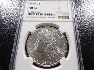 1886 NGC AU58 MORGAN SILVER DOLLAR. CLICK THE LINK FROM YOUR INVOICE TO PAY... INVOICES ARE 