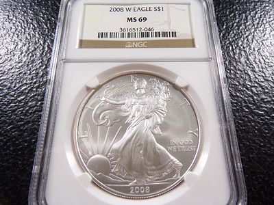2008-W NGC MS69 BURNISHED AMERICAN SILVER EAGLE DOLLAR. CLICK THE LINK FROM YOUR INVOICE TO 