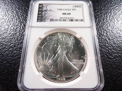 1988 NCG MS69 AMERICAN SILVER EAGLE DOLLAR. CLICK THE LINK FROM YOUR INVOICE TO PAY... INVOICES 