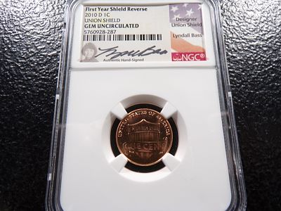 2010-D NGC GEM UNC. SIGNED FIRST YR UNION SHIELD REVERSE LINCOLN CENT. CLICK THE LINK FROM YOUR 