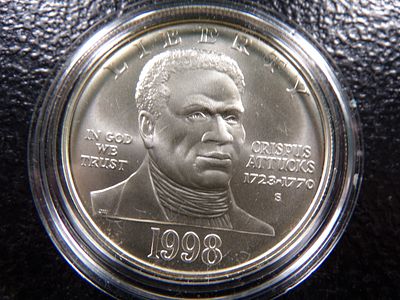 1998-S CRISPUS ATTUCKS 1723-1770 COMMEM. SILVER DOLLAR. CLICK THE LINK FROM YOUR INVOICE TO 