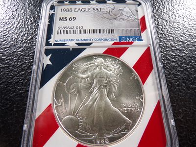 1988 NGC MS69 AMERICAN SILVER EAGLE DOLLAR. CLICK THE LINK FROM YOUR INVOICE TO PAY... INVOICES 