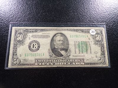 1934-C BANK OF RICHMOND VIRGINIA GREEN SEAL $50 FEDERAL RESERVE NOTE. CLICK THE LINK FROM YOUR 