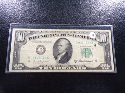 1950-B GREEN SEAL BANK OF CLEVELAND OHIO $10 FEDERAL RESERVE NOTE. CLICK THE LINK FROM YOUR 