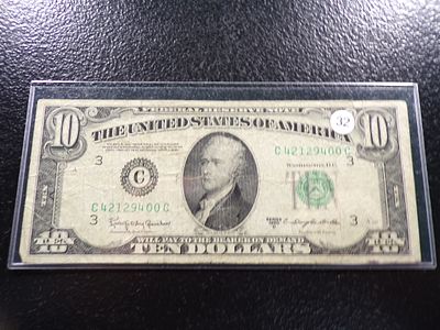 1950-D GREEN SEAL BANK OF PHILADELPHIA PA. $10 FEDERAL RESERVE NOTE. CLICK THE LINK FROM YOUR 