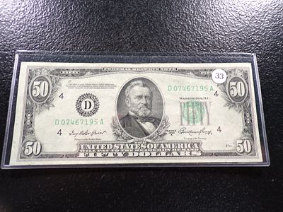 1950-A GREEN SEAL BANK OF CLEVELAND OHIO $50 FEDERAL RESERVE NOTE CRISP PAPER. CLICK THE LINK 