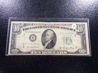 1950-A GREEN SEAL BANK OF NEW YORK NEW YORK $10 FEDERAL RESERVE NOTE. CLICK THE LINK FROM YOUR 