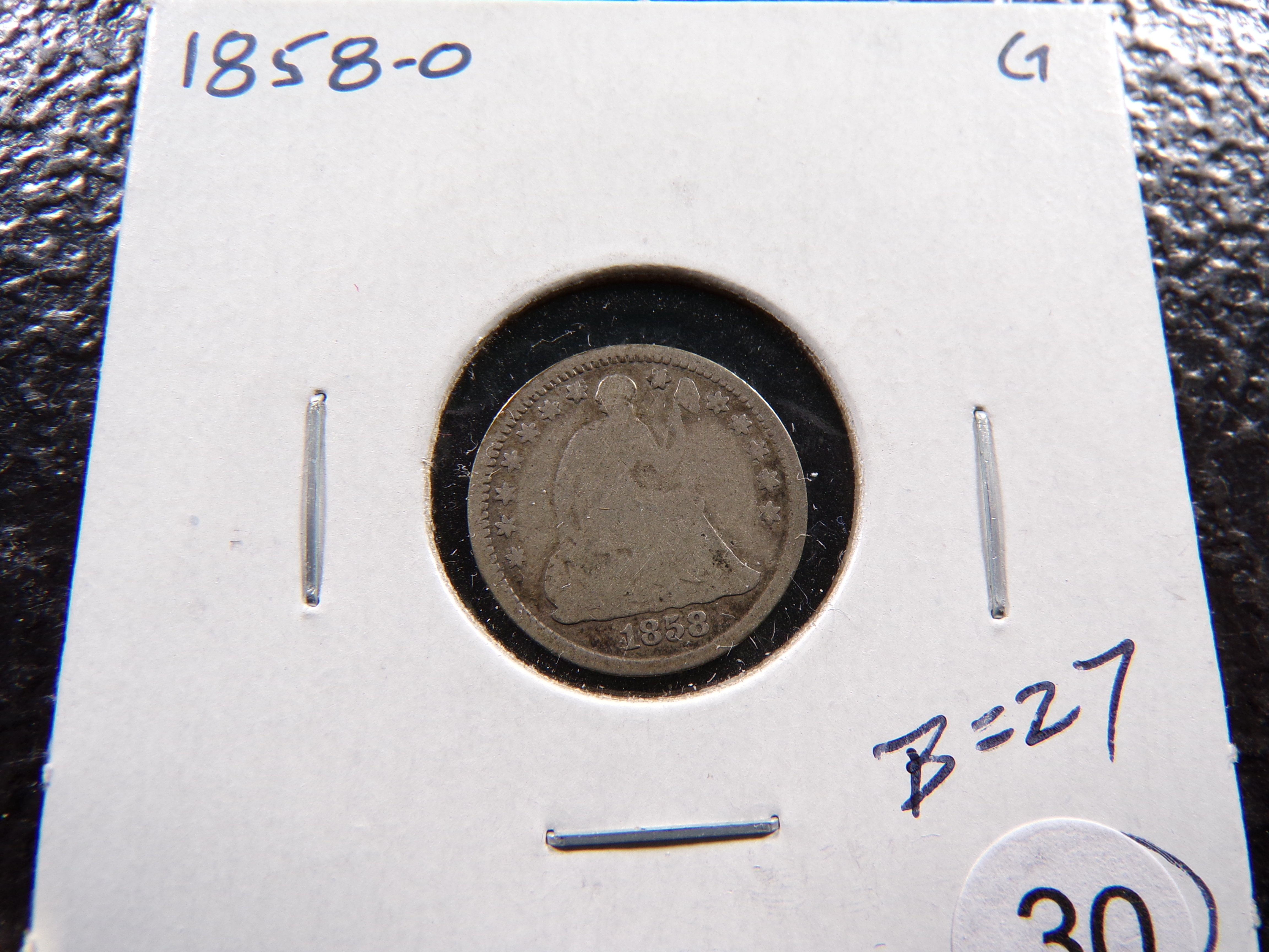 1858-O SEATED LIBERTY SILVER HALF DIME