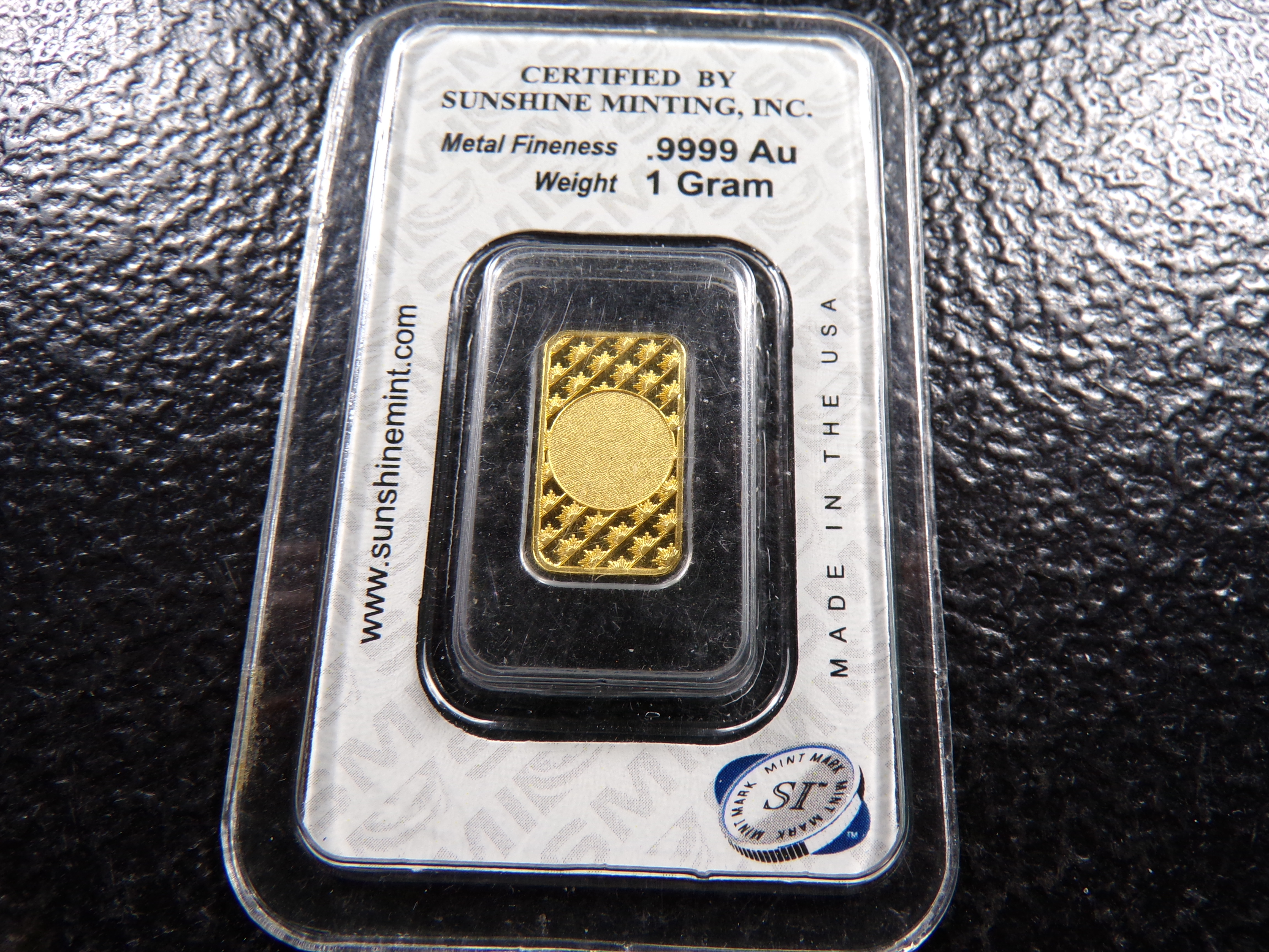 SUNSHINE MINTING 1 GRAM .9999 FINE GOLD BAR