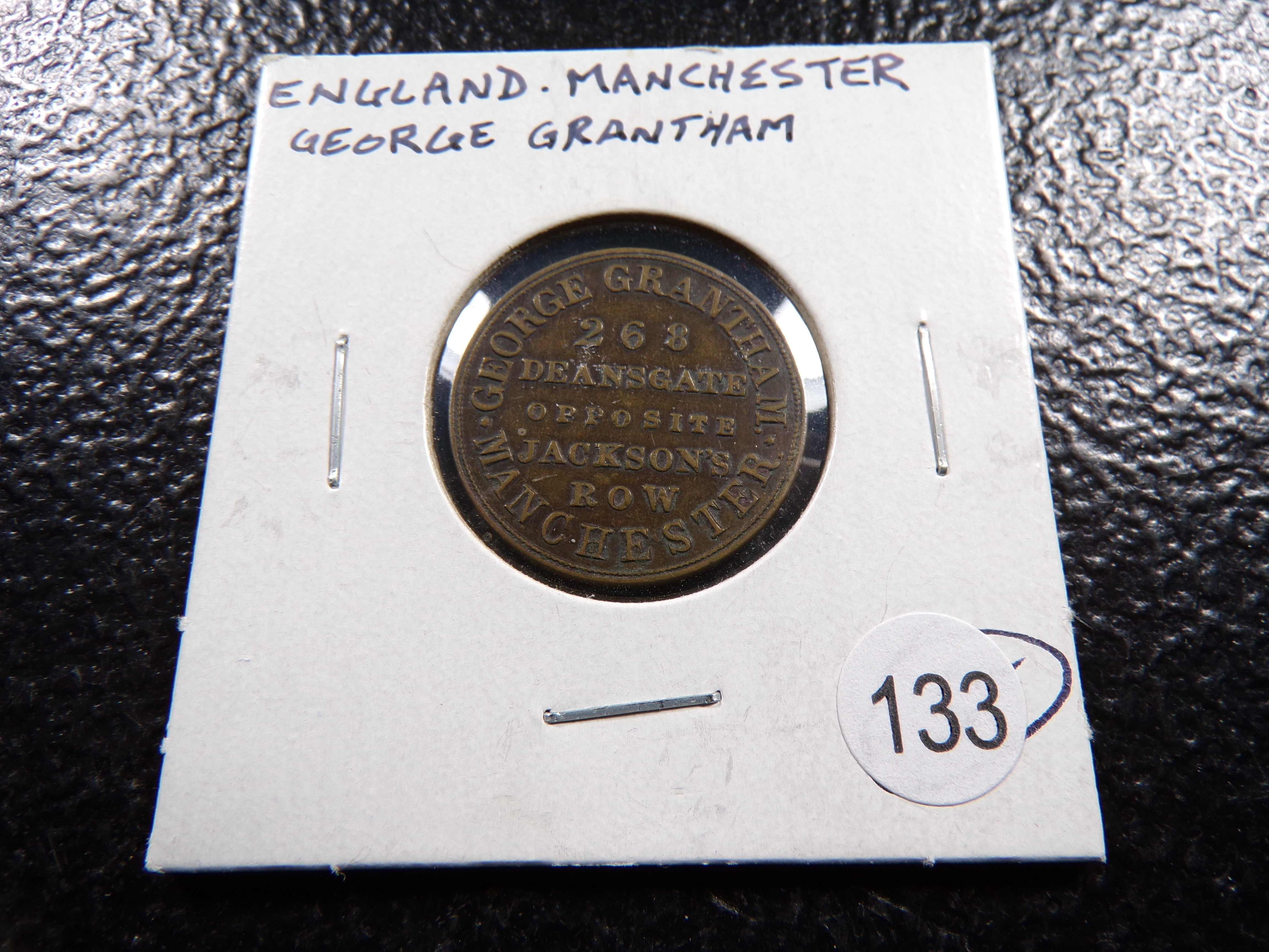 ENGLAND MANCHESTER GEORGE GRANTHAM GROCERY TOKEN