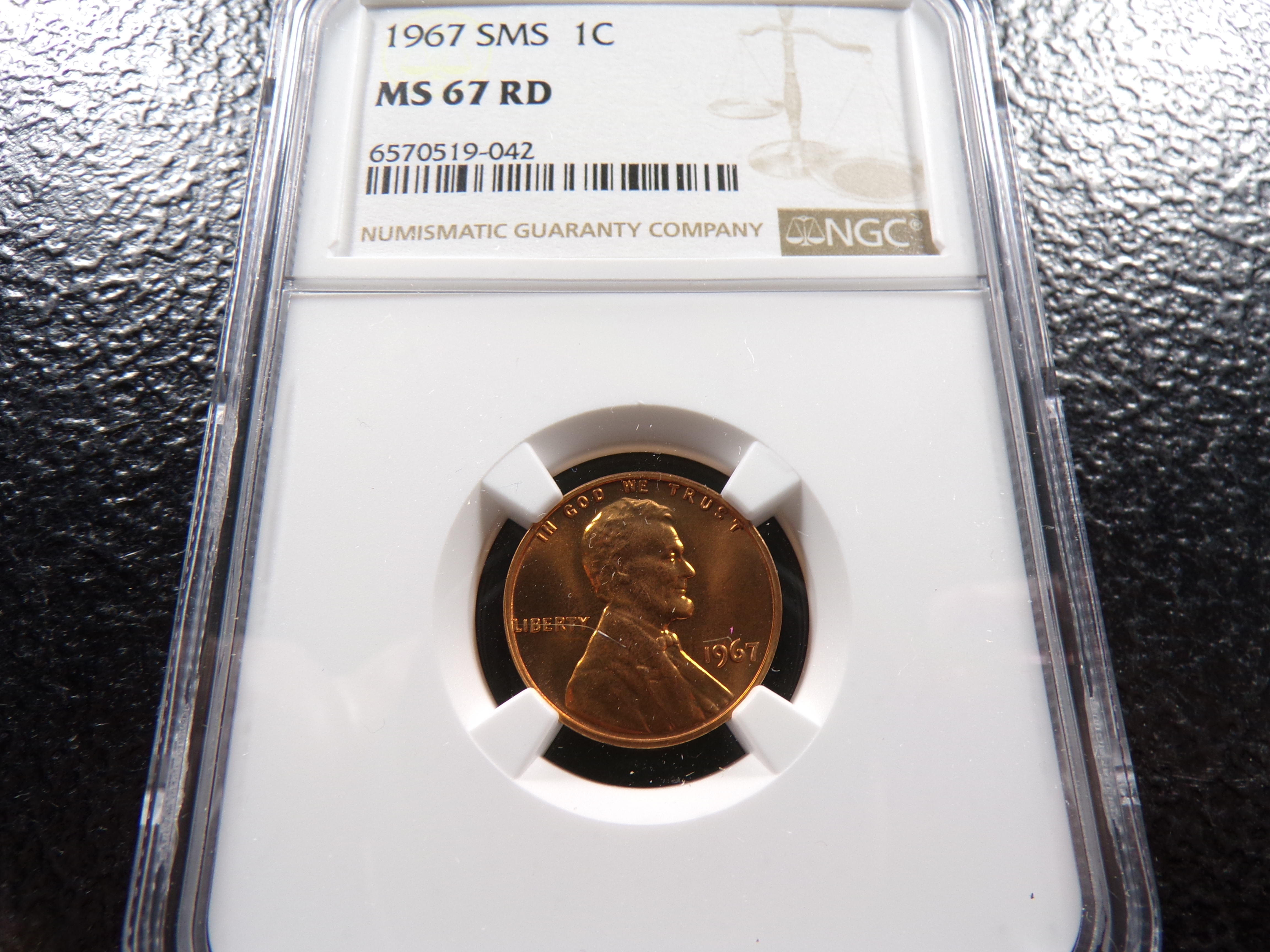 1967 SMS NGC MS67RD LINCOLN CENT