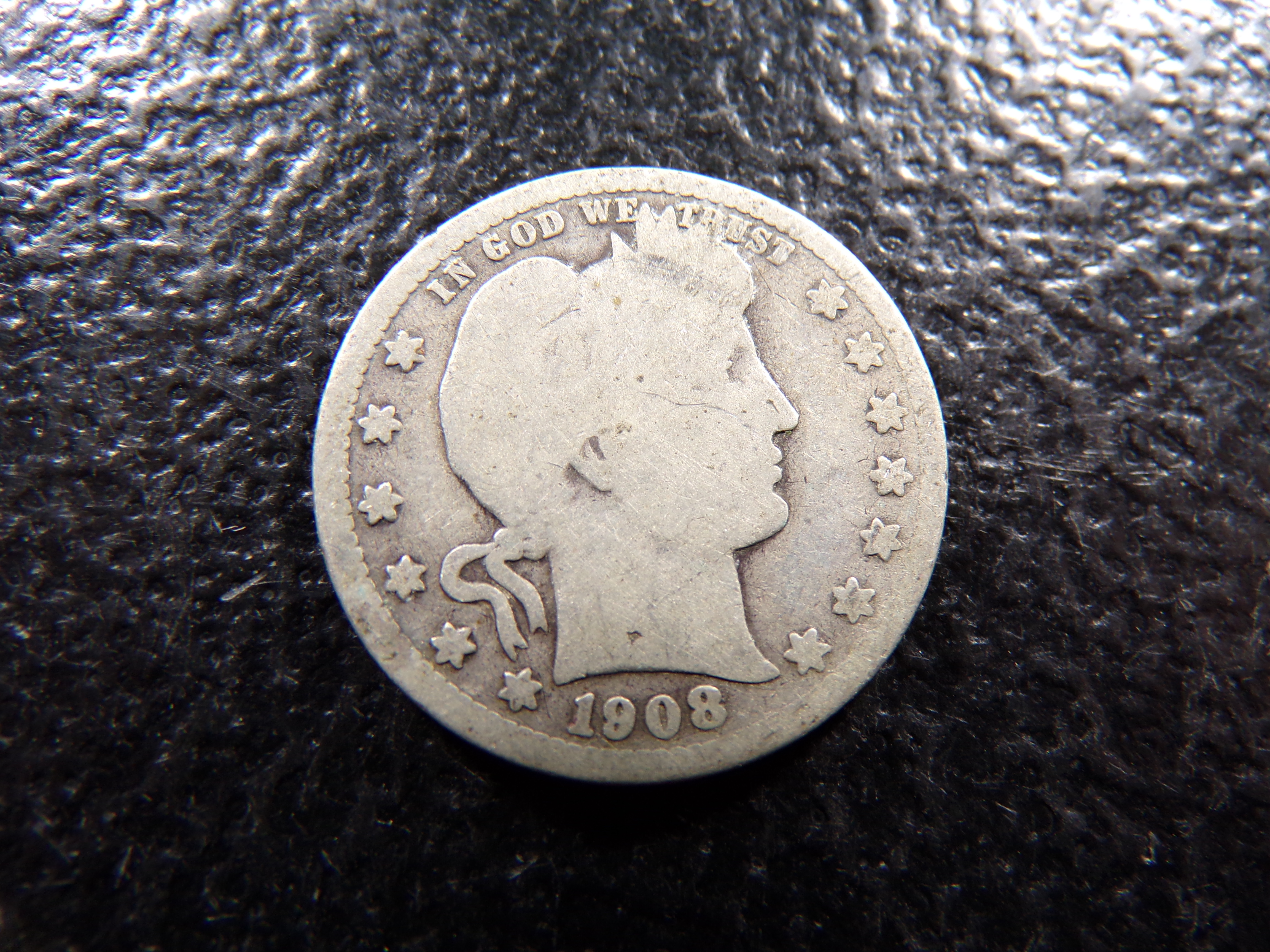 1908-S BARBER SILVER QUARTER