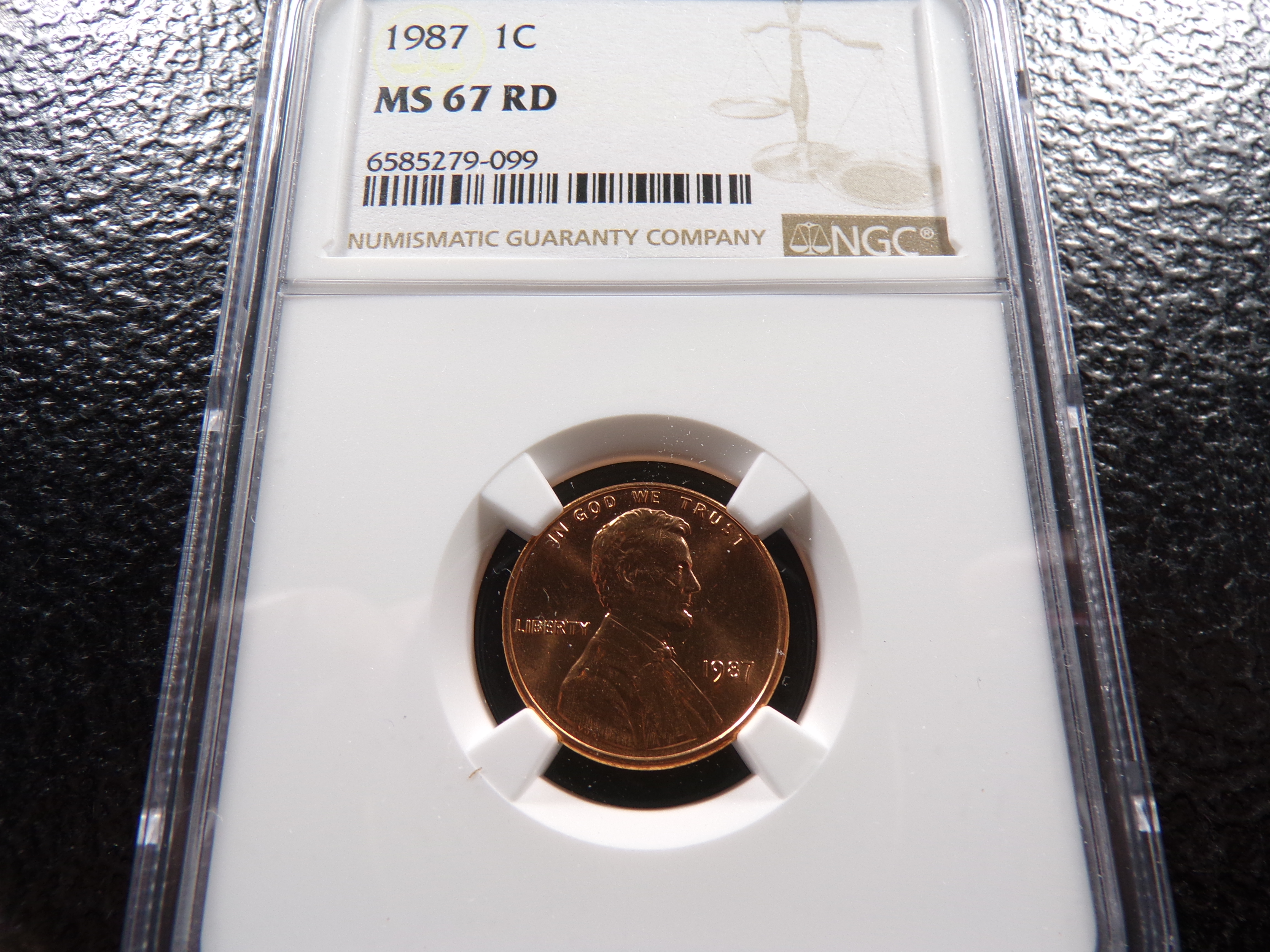 1987 NGC MS67RD LINCOLN CENT