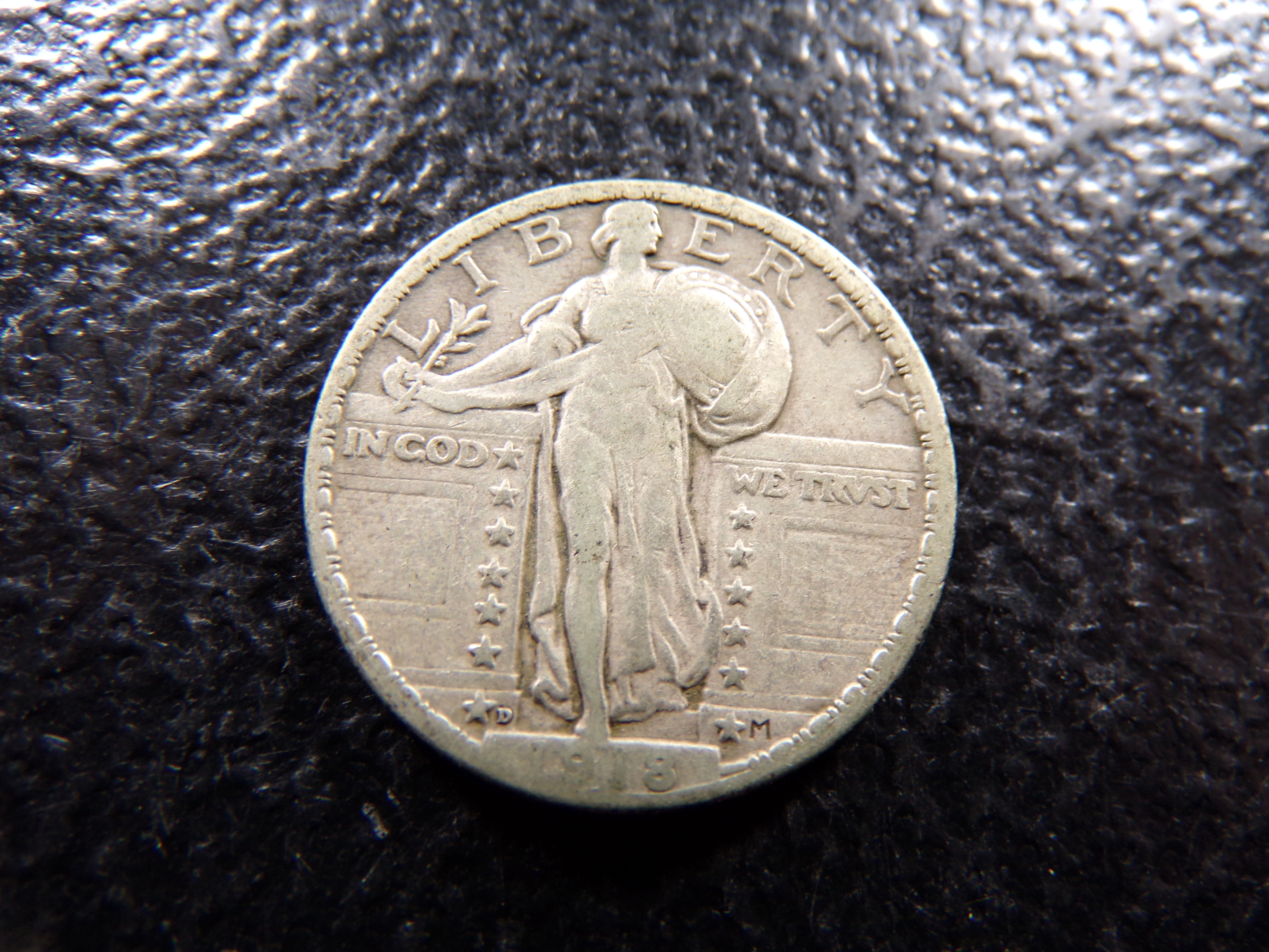 1918-D RARE DATE STANDING LIBERTY SILVER QUARTER